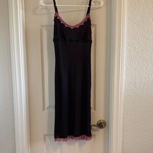 Vintage Betsy Johnson Black and Pink Lace slip dress